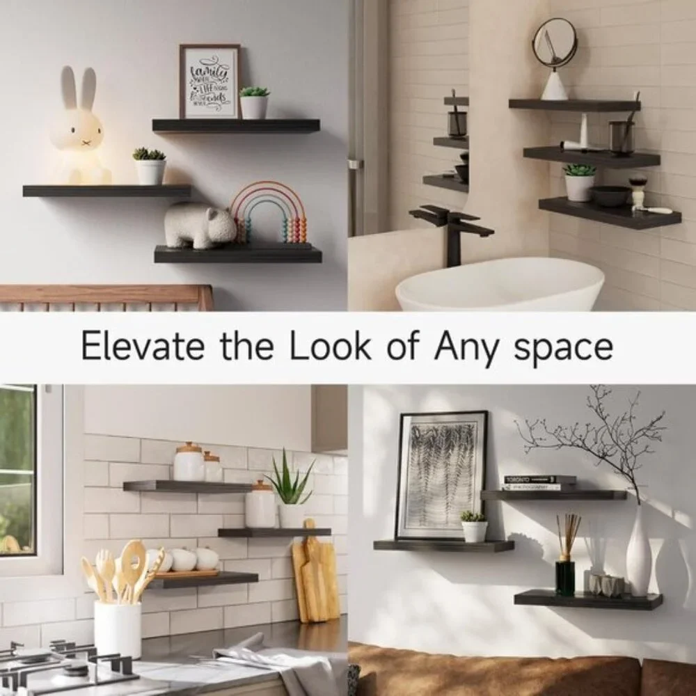 New Set of 3 Rustic Wood Floating Wall Shelves for Home or Room Decor